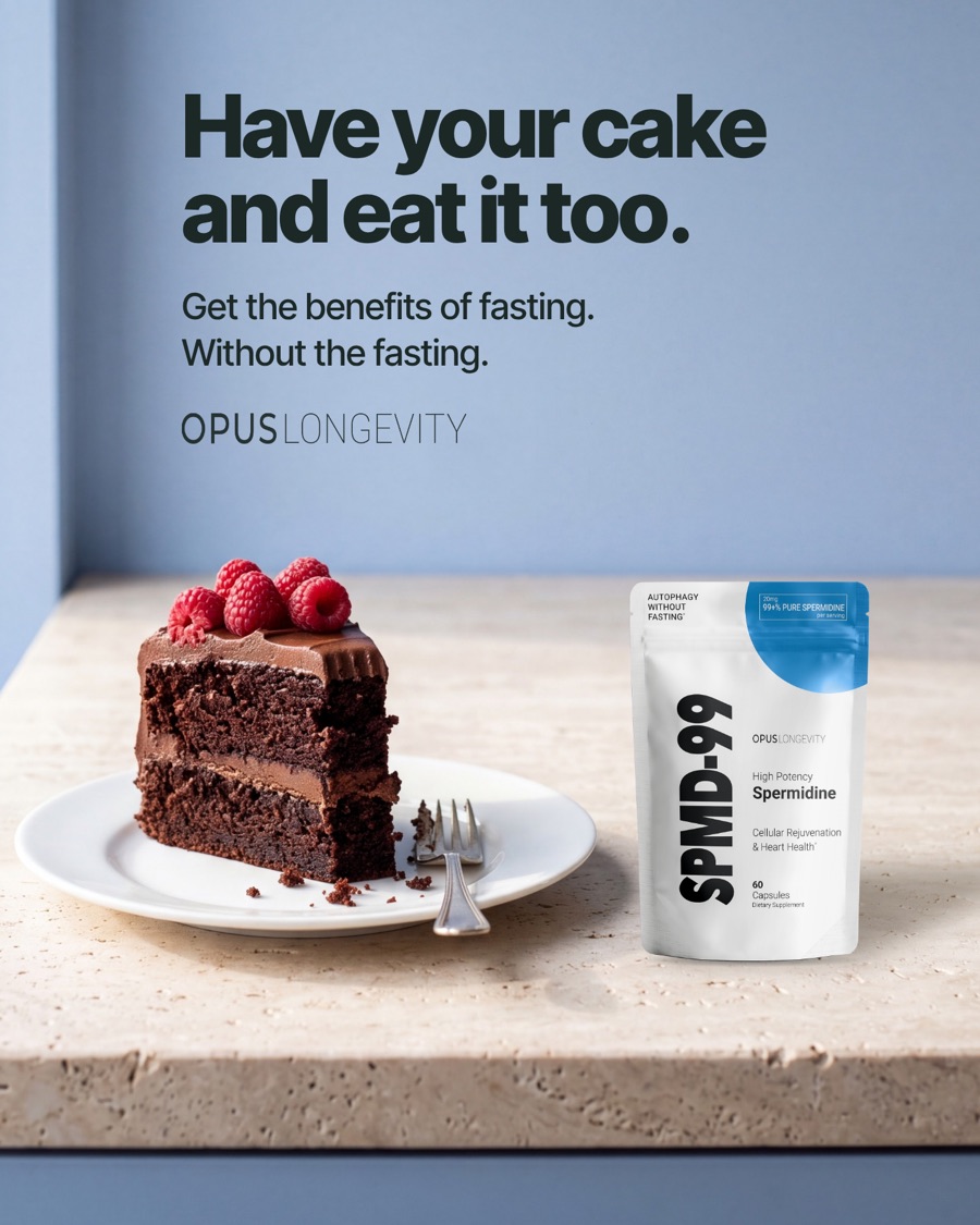 Ad picture: Have your cake and eat it too.; Get the benefits of fasting. Without the fasting.