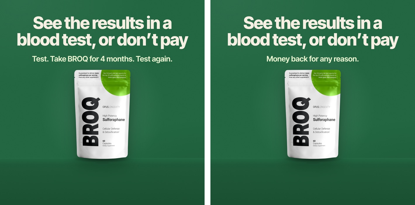 BROQ ad, live on the left, matched on the right, 1:1