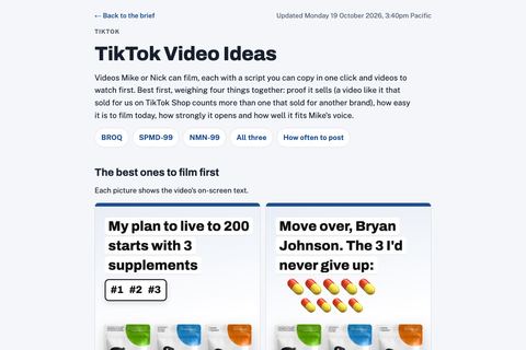 A small picture of the page: TikTok videos to film.