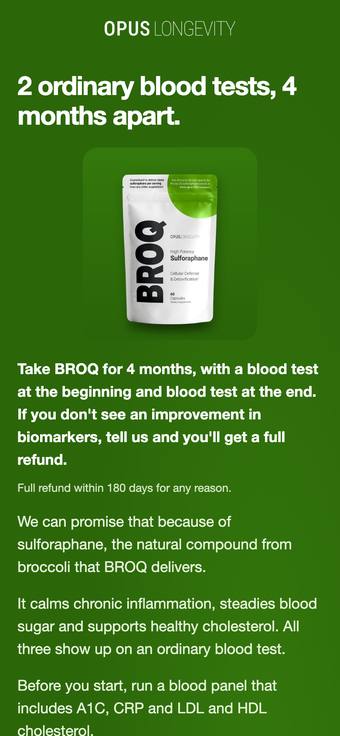 Top of BLOODTEST email 2, broq-test-or-refund on a phone. Tap to see all of it.