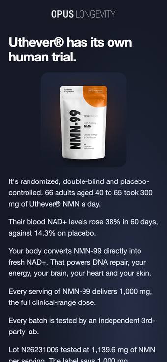 Top of NMN email 2, nmn-99-proven-nmn on a phone. Tap to see all of it.